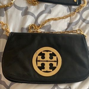 Tory Burch black gold chain crossbody bag